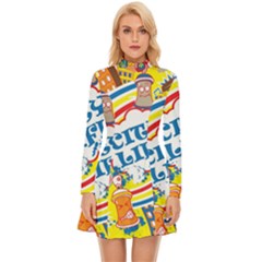 Colorful City Life Horizontal Seamless Pattern Urban City Long Sleeve Velour Longline Dress