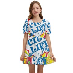 Colorful City Life Horizontal Seamless Pattern Urban City Kids  Short Sleeve Dolly Dress