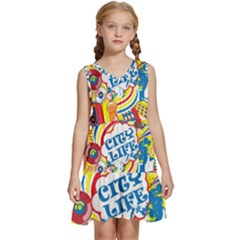 Colorful City Life Horizontal Seamless Pattern Urban City Kids  Sleeveless Tiered Mini Dress by Bedest