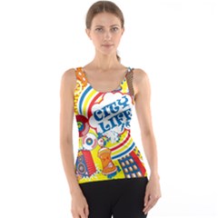 Colorful City Life Horizontal Seamless Pattern Urban City Women s Basic Tank Top