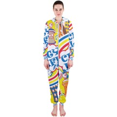 Colorful City Life Horizontal Seamless Pattern Urban City Hooded Jumpsuit (ladies)