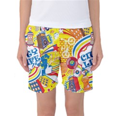 Colorful City Life Horizontal Seamless Pattern Urban City Women s Basketball Shorts