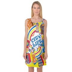 Colorful City Life Horizontal Seamless Pattern Urban City Sleeveless Satin Nightdress