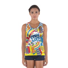 Colorful City Life Horizontal Seamless Pattern Urban City Sport Tank Top 