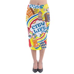 Colorful City Life Horizontal Seamless Pattern Urban City Midi Pencil Skirt