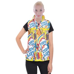 Colorful City Life Horizontal Seamless Pattern Urban City Women s Button Up Vest