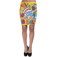 Colorful City Life Horizontal Seamless Pattern Urban City Bodycon Skirt