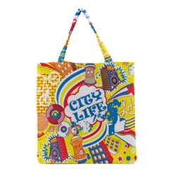 Colorful City Life Horizontal Seamless Pattern Urban City Grocery Tote Bag