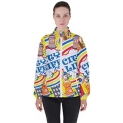 Colorful City Life Horizontal Seamless Pattern Urban City Women s High Neck Windbreaker