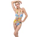 Colorful City Life Horizontal Seamless Pattern Urban City Plunging Cut Out Swimsuit View1