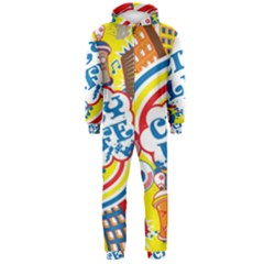 Colorful City Life Horizontal Seamless Pattern Urban City Hooded Jumpsuit (men)