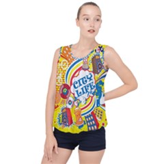 Colorful City Life Horizontal Seamless Pattern Urban City Bubble Hem Chiffon Tank Top