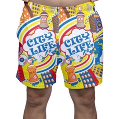 Colorful City Life Horizontal Seamless Pattern Urban City Men s Shorts