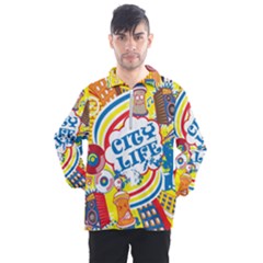 Colorful City Life Horizontal Seamless Pattern Urban City Men s Half Zip Pullover