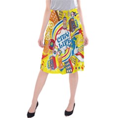 Colorful City Life Horizontal Seamless Pattern Urban City Midi Beach Skirt