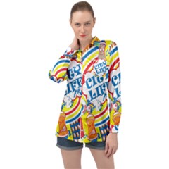 Colorful City Life Horizontal Seamless Pattern Urban City Long Sleeve Satin Shirt