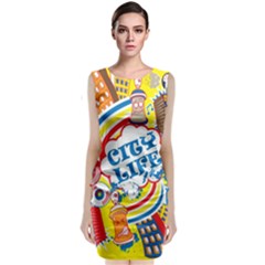 Colorful City Life Horizontal Seamless Pattern Urban City Classic Sleeveless Midi Dress