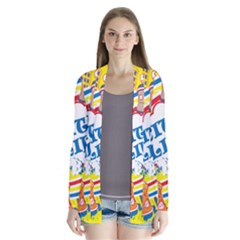 Colorful City Life Horizontal Seamless Pattern Urban City Drape Collar Cardigan