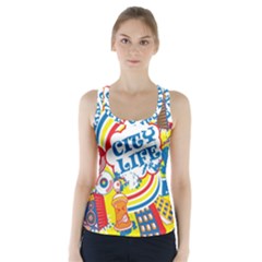 Colorful City Life Horizontal Seamless Pattern Urban City Racer Back Sports Top