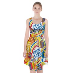 Colorful City Life Horizontal Seamless Pattern Urban City Racerback Midi Dress