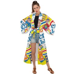 Colorful City Life Horizontal Seamless Pattern Urban City Maxi Kimono