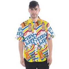 Colorful City Life Horizontal Seamless Pattern Urban City Men s Short Sleeve Shirt