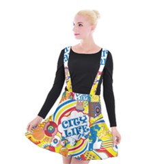 Colorful City Life Horizontal Seamless Pattern Urban City Suspender Skater Skirt