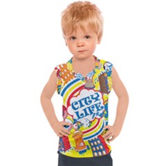 Colorful City Life Horizontal Seamless Pattern Urban City Kids  Sport Tank Top