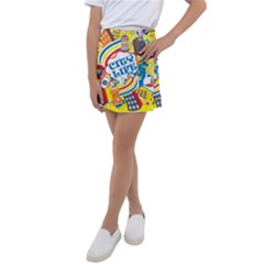 Colorful City Life Horizontal Seamless Pattern Urban City Kids  Tennis Skirt