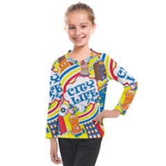 Colorful City Life Horizontal Seamless Pattern Urban City Kids  Long Mesh T-shirt