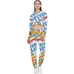 Colorful City Life Horizontal Seamless Pattern Urban City Cropped Zip Up Lounge Set