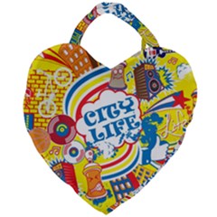 Colorful City Life Horizontal Seamless Pattern Urban City Giant Heart Shaped Tote