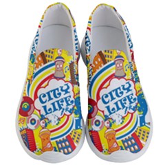 Colorful City Life Horizontal Seamless Pattern Urban City Men s Lightweight Slip Ons