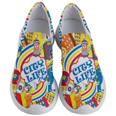 Colorful City Life Horizontal Seamless Pattern Urban City Women s Lightweight Slip Ons