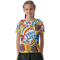 Colorful City Life Horizontal Seamless Pattern Urban City Kids  Frill Chiffon Blouse