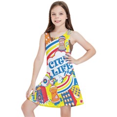 Colorful City Life Horizontal Seamless Pattern Urban City Kids  Lightweight Sleeveless Dress