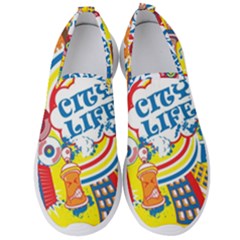 Colorful City Life Horizontal Seamless Pattern Urban City Men s Slip On Sneakers