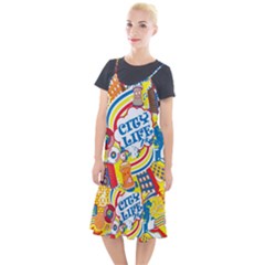 Colorful City Life Horizontal Seamless Pattern Urban City Camis Fishtail Dress