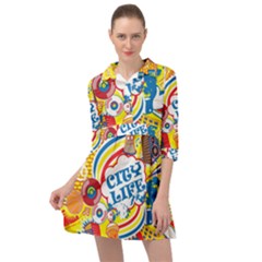 Colorful City Life Horizontal Seamless Pattern Urban City Mini Skater Shirt Dress