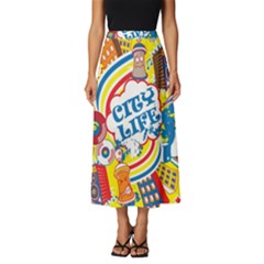 Colorful City Life Horizontal Seamless Pattern Urban City Classic Midi Chiffon Skirt