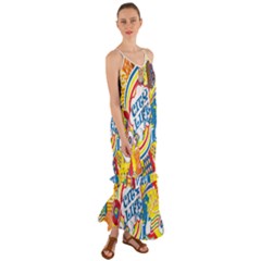 Colorful City Life Horizontal Seamless Pattern Urban City Cami Maxi Ruffle Chiffon Dress