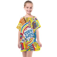 Colorful City Life Horizontal Seamless Pattern Urban City Kids  One Piece Chiffon Dress