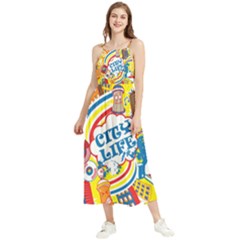 Colorful City Life Horizontal Seamless Pattern Urban City Boho Sleeveless Summer Dress