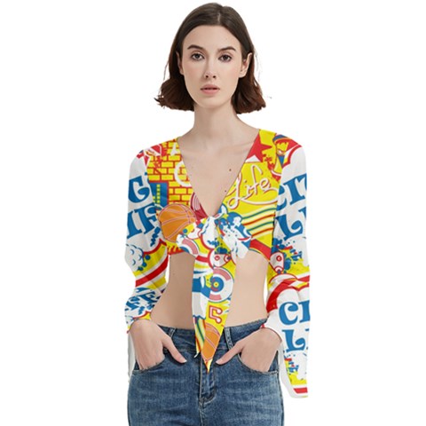 Colorful City Life Horizontal Seamless Pattern Urban City Trumpet Sleeve Cropped Top by Bedest