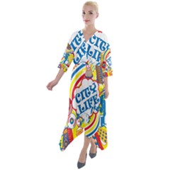 Colorful City Life Horizontal Seamless Pattern Urban City Quarter Sleeve Wrap Front Maxi Dress by Bedest