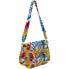 Colorful City Life Horizontal Seamless Pattern Urban City Saddle Handbag