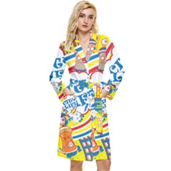 Colorful City Life Horizontal Seamless Pattern Urban City Long Sleeve Velvet Robe by Bedest