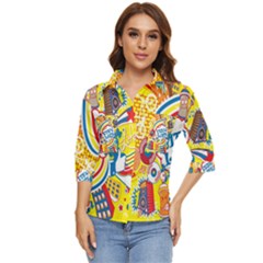 Colorful City Life Horizontal Seamless Pattern Urban City Women s Quarter Sleeve Pocket Shirt