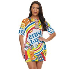 Colorful City Life Horizontal Seamless Pattern Urban City Just Threw It On Dress