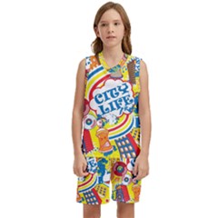 Colorful City Life Horizontal Seamless Pattern Urban City Kids  Basketball Mesh Set